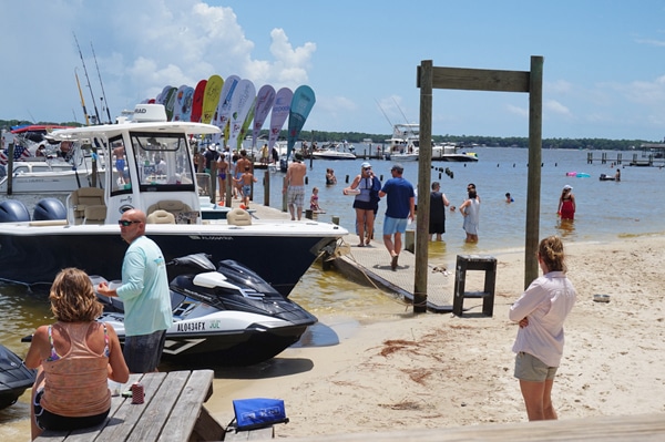 beachfront view from Pirates Cove Marina & Restaurant in Elberta, AL